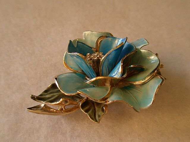 Coro Vendome Gold-Tone, Enameled Floral & Rhinestone Decorated Brooch Coro Vendome Gold-Tone, Enameled Floral & Rhinestone Decorated Brooch