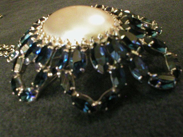 Coro Vendome Silver-Tone, Faux Pearl & Blue Rhinestone Pendant Necklace Coro Vendome Silver-Tone, Faux Pearl & Blue Rhinestone Pendant Necklace
