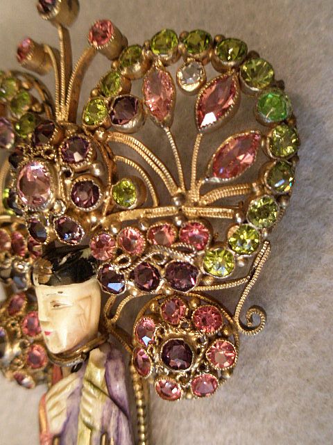 Hobe Asian Figure Brooch w/Magnificent Rhinestone Headdress Hobe Asian Figure Brooch w/Magnificent Rhinestone Headdress