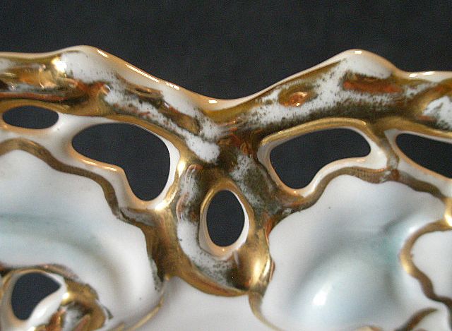 C Tielsch Company Relish/Fruit Bowl with Floral Decoration & Reticulated Border C Tielsch Company Relish/Fruit Bowl with Floral Decoration & Reticulated Border
