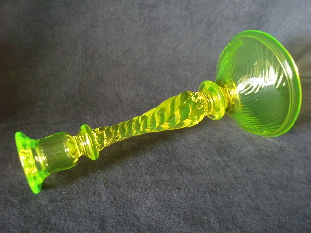 Pair of Tiffin Vaseline (Uranium) Glass "Spiral Optic" Candlesticks Pair of Tiffin Vaseline (Uranium) Glass "Spiral Optic" Candlesticks