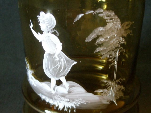 Victorian Amber Glass "Mary Gregory" Motif Covered Candy Jar Victorian Amber Glass "Mary Gregory" Motif Covered Candy Jar