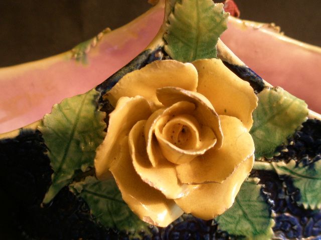 Victorian Barbotine Majolica Basket w/Rose Decorations Victorian Barbotine Majolica Basket w/Rose Decorations