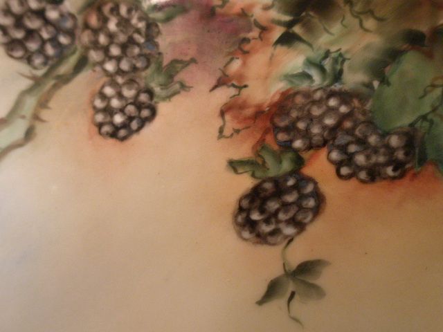 AKD Limoges Hand-Painted, Footed Serving Bowl w/Blackberries & Floral Motif AKD Limoges Hand-Painted, Footed Serving Bowl w/Blackberries & Floral Motif