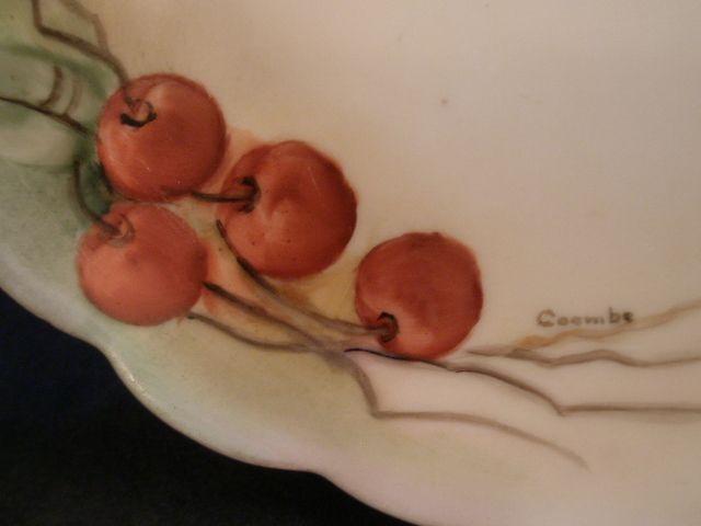 Jaeger & Co. Hand-Painted Cabinet Plate w/Cherries Motif Jaeger & Co. Hand-Painted Cabinet Plate w/Cherries Motif
