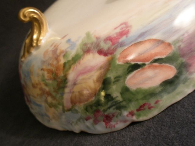 Hand Painted Footed China Bowl w/Ocean Seascape Motif Hand Painted Footed China Bowl w/Ocean Seascape Motif