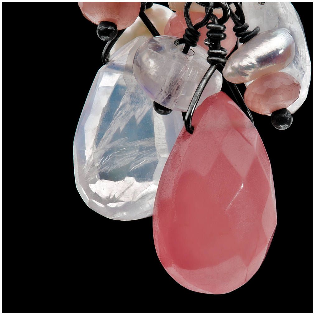 Freshwater Pearls, Moonstone and Rhodocrosite Dangle Earrings Sterling Freshwater Pearls, Moonstone and Rhodocrosite Dangle Earrings Sterling