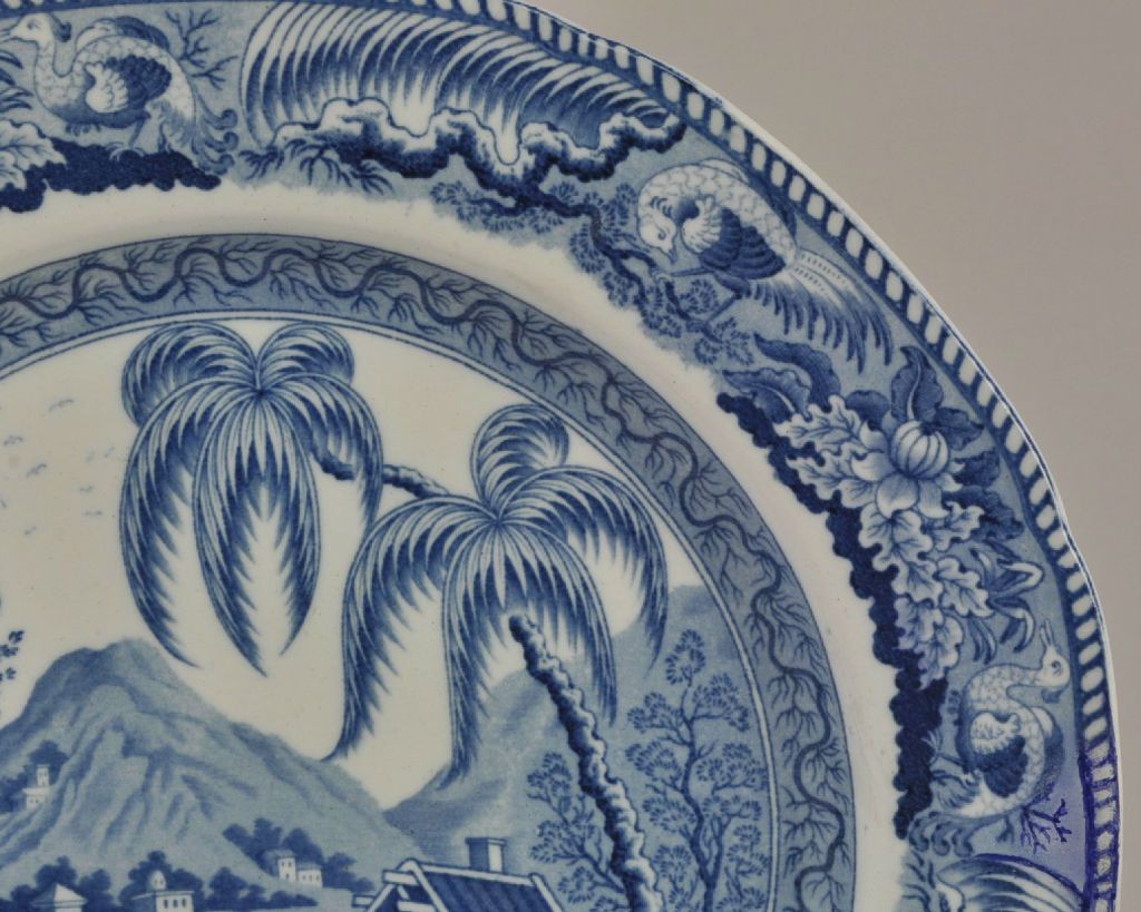 Staffordshire Blue and White Transfer Plate "Partly Covered Bridge" c 1810 Staffordshire Blue and White Transfer Plate "Partly Covered Bridge" c 1810
