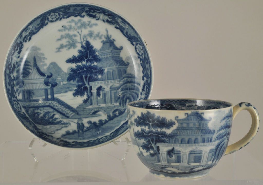 "Pagoda Park" Blue & White Transfer Pearlware Cup & Saucer 1820 "Pagoda Park" Blue & White Transfer Pearlware Cup & Saucer 1820