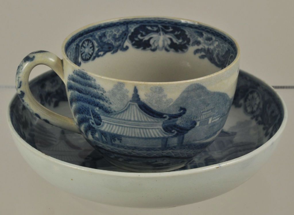 "Pagoda Park" Blue & White Transfer Pearlware Cup & Saucer 1820 "Pagoda Park" Blue & White Transfer Pearlware Cup & Saucer 1820