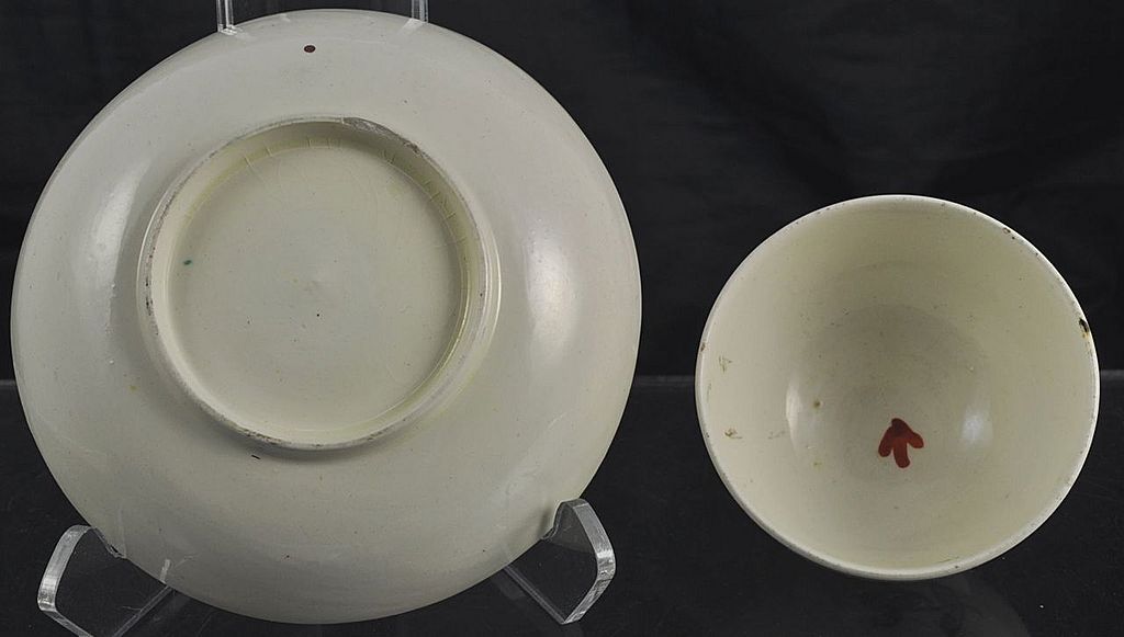 Staffordshire HP Creamware Childs Teacup &Saucer c 1760 Staffordshire HP Creamware Childs Teacup &Saucer c 1760