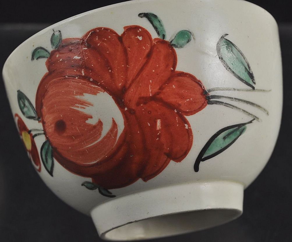 Staffordshire HP Creamware Childs Teacup &Saucer c 1760 Staffordshire HP Creamware Childs Teacup &Saucer c 1760