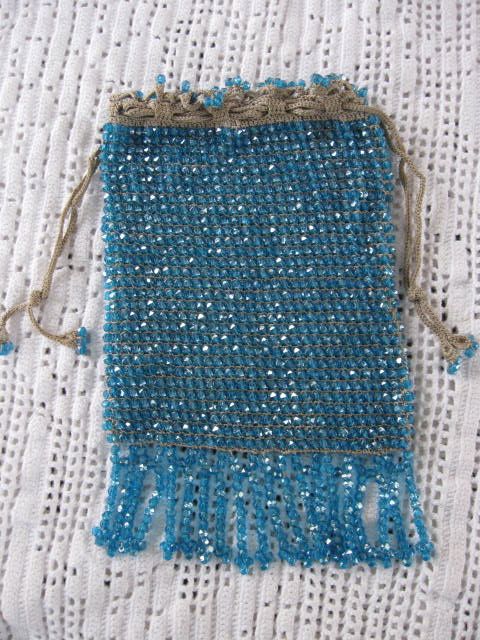 Blue Glass Beaded Flapper Bag Blue Glass Beaded Flapper Bag