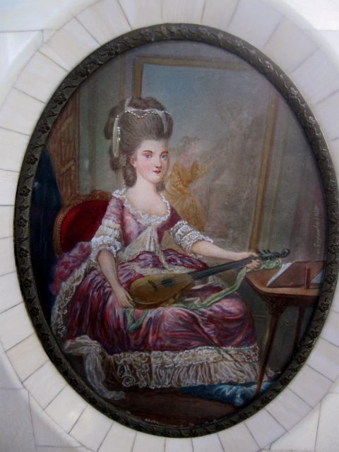 Framed Miniature of a Woman with Mandolin Framed Miniature of a Woman with Mandolin