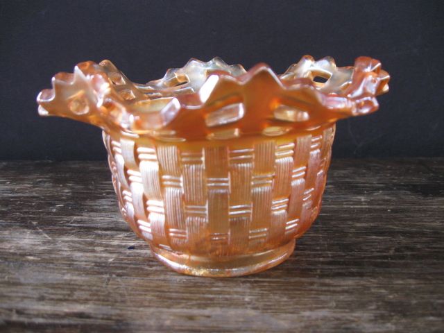 Vintage Fenton Carnival Basket Weave Candy Dish Vintage Fenton Carnival Basket Weave Candy Dish