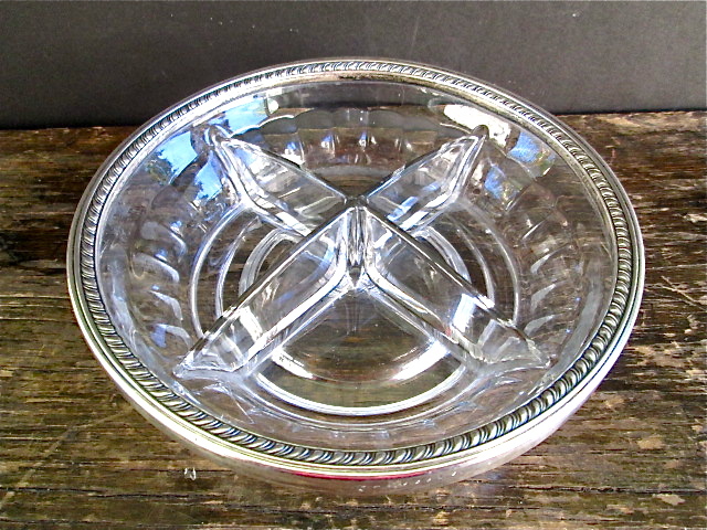 Weidlich Sterling Spoon Co. Sterling Silver Rim Crystal Divided Bowl Weidlich Sterling Spoon Co. Sterling Silver Rim Crystal Divided Bowl