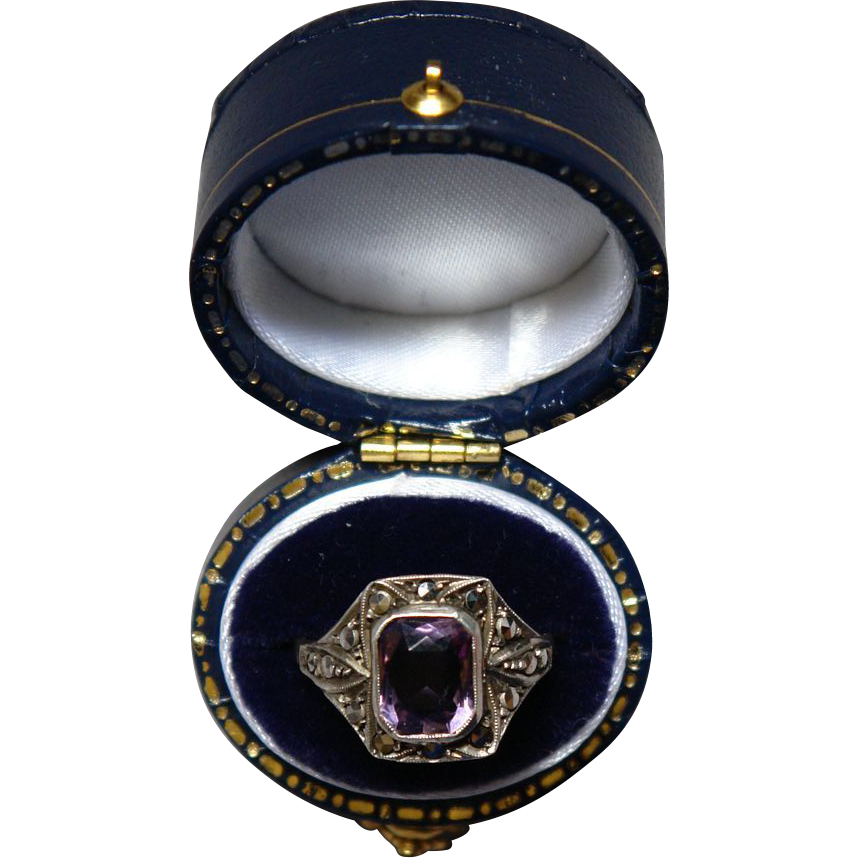 Sterling Silver Ring 935 Amethyst Marcasite Art Deco from