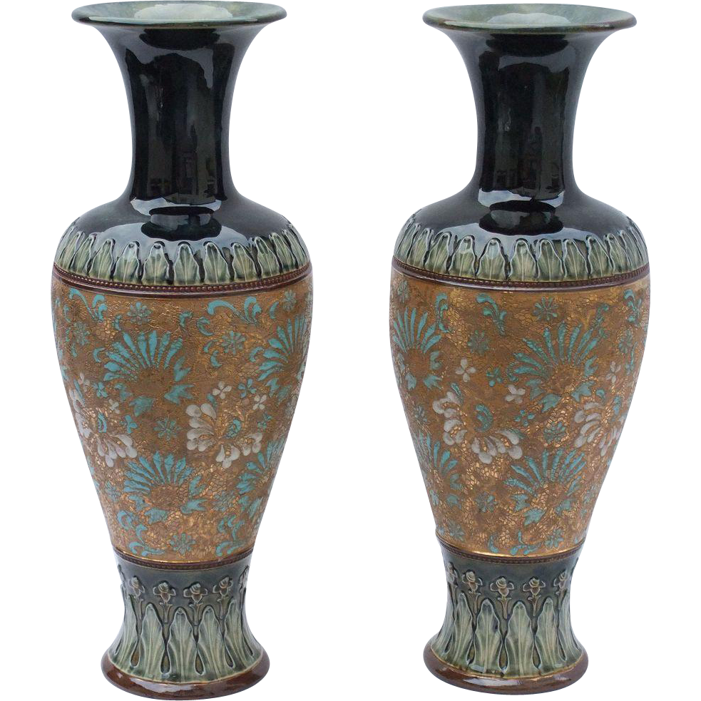 Antique, Large Royal Doulton Vases, ‘Doulton & Slaters Patent’.