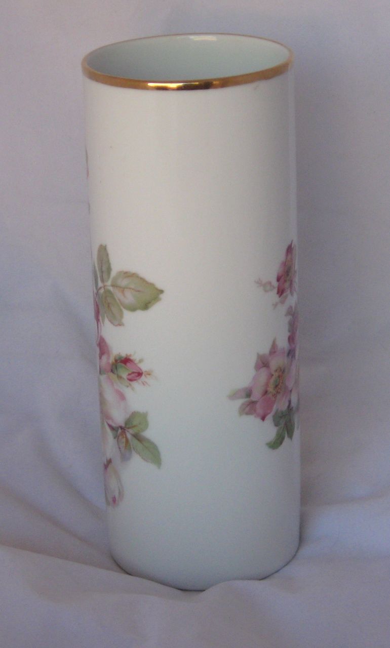 Vintage Large West German Bavarian Pink Rose Porcelain Vase Beautiful! Vintage Large West German Bavarian Pink Rose Porcelain Vase Beautiful!