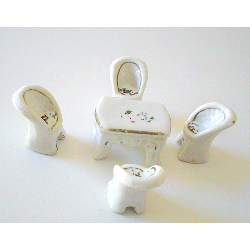 Vintage Dollhouse Miniature Porcelain Table & Chairs Set Vintage Dollhouse Miniature Porcelain Table & Chairs Set