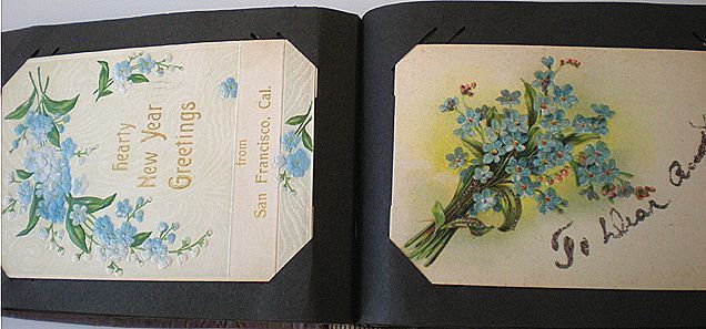 ANTIQUE POST CARD ALBUM W/ 68 CARDS HOLIDAYS ETC. FROM