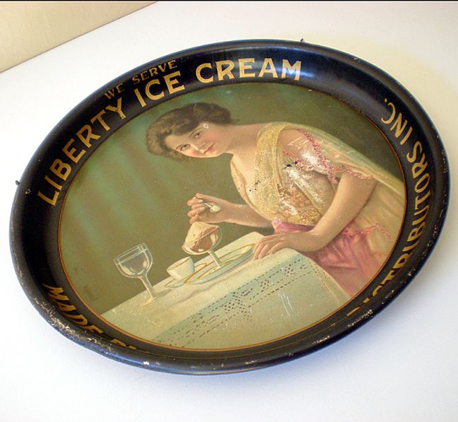 1920's Tin Advertising Tray Liberty Ice Cream California 1920's Tin Advertising Tray Liberty Ice Cream California