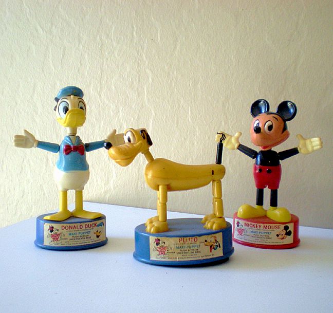 (3) Disney Character Maxi Push Puppets 1960's from californiagirls on Ruby Lane