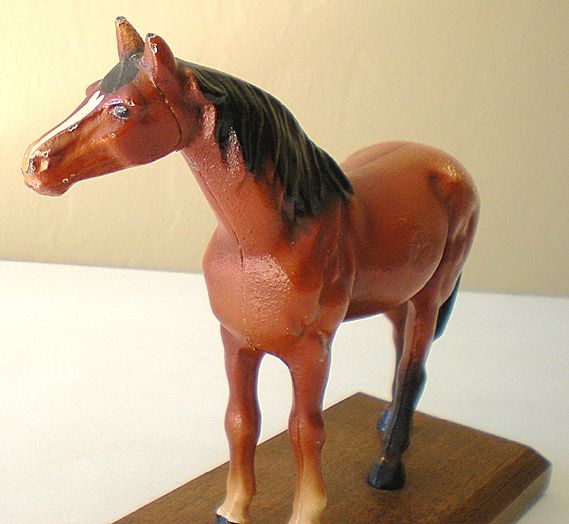 Vintage Painted Metal Horse On Wood Base Vintage Painted Metal Horse On Wood Base