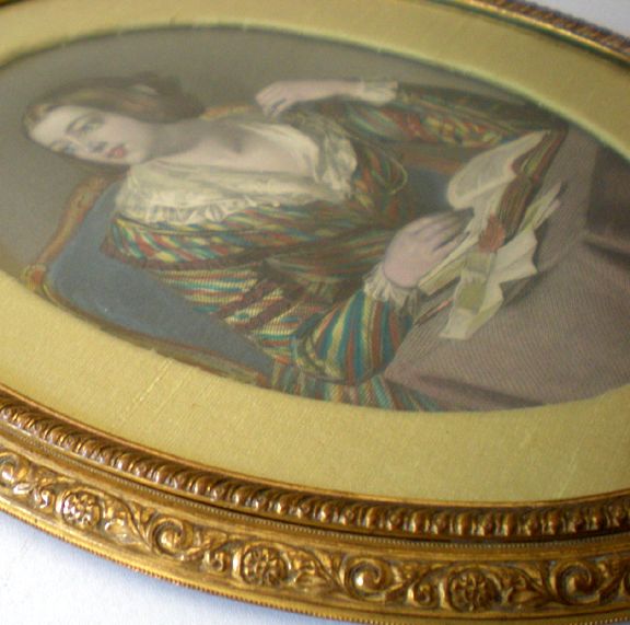 Early Steel Point Engraving In Fabulous Frame Girl Reading Early Steel Point Engraving In Fabulous Frame Girl Reading