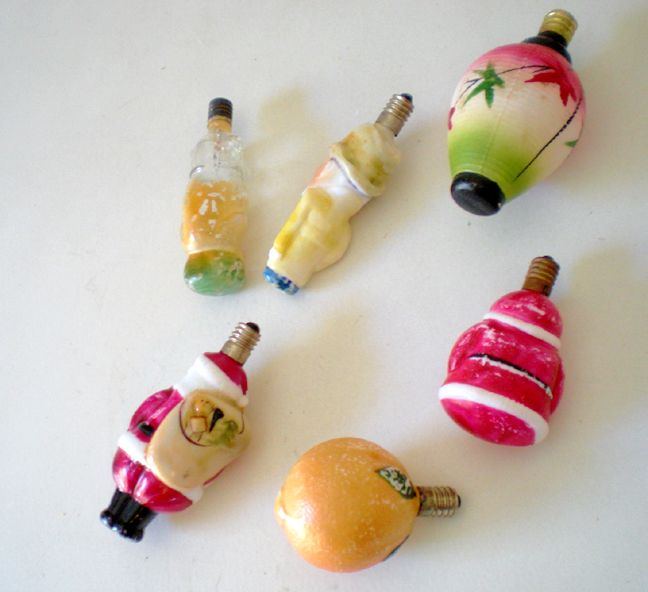 (6) Vintage Figural Christmas Tree Bulb Lights (6) Vintage Figural Christmas Tree Bulb Lights
