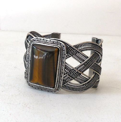 Massive Vintage Bracelet With a Huge Tiger Eye Stone Massive Vintage Bracelet With a Huge Tiger Eye Stone