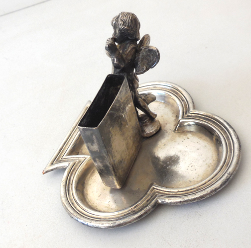 Antique Silver Plated Matches Holder With Cherub 1909 Antique Silver Plated Matches Holder With Cherub 1909