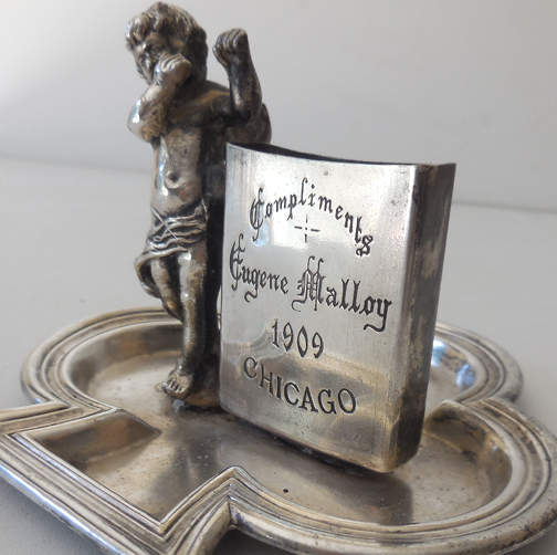 Antique Silver Plated Matches Holder With Cherub 1909 Antique Silver Plated Matches Holder With Cherub 1909