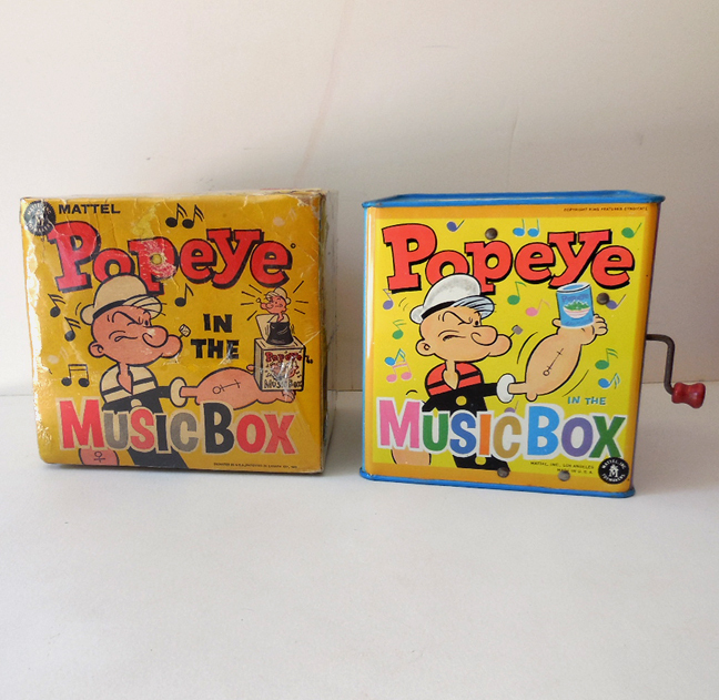 1950s Tin Popeye Jack in the Box w/ Original box 1950s Tin Popeye Jack in the Box w/ Original box
