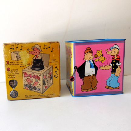 1950s Tin Popeye Jack in the Box w/ Original box 1950s Tin Popeye Jack in the Box w/ Original box
