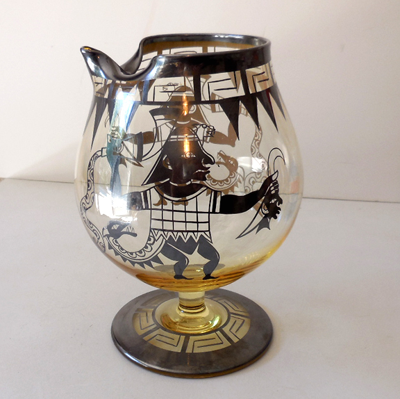 Art Deco Martini Pitcher Glass With Silver Overlay Art Deco Martini Pitcher Glass With Silver Overlay