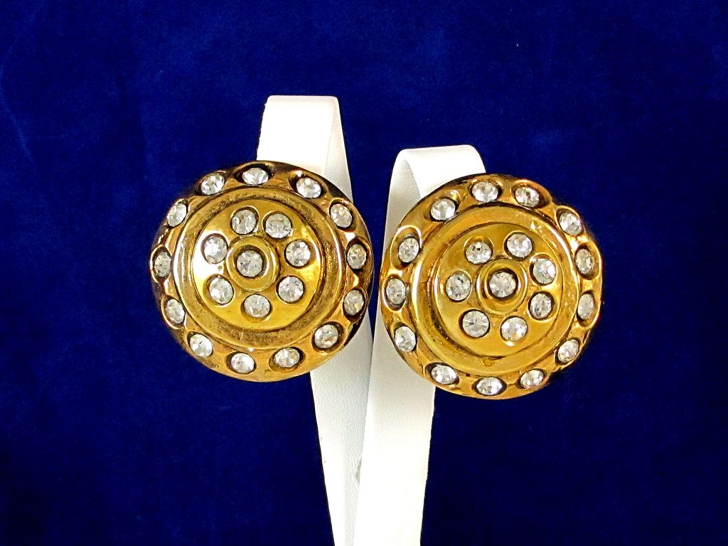 Kalinger Paris Bold Rhinestone Dome Gold Tone Earrings Kalinger Paris Bold Rhinestone Dome Gold Tone Earrings