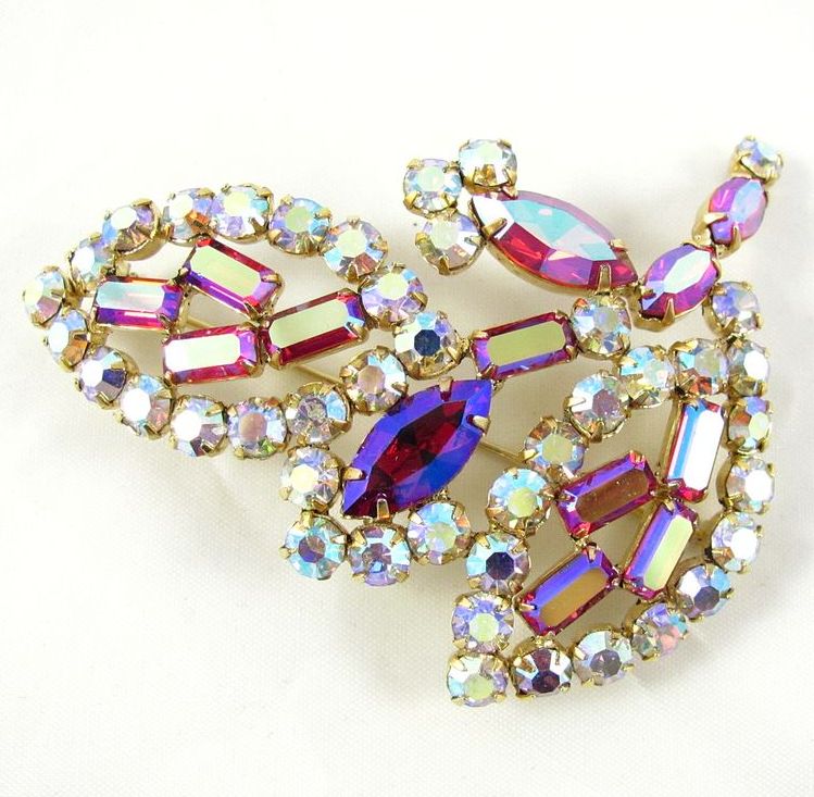 Large Ruby Red and Jonquil AB Brooch Pin Large Ruby Red and Jonquil AB Brooch Pin