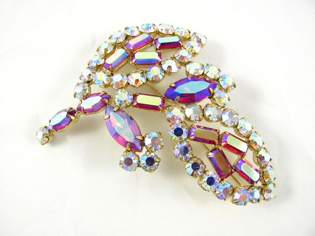 Large Ruby Red and Jonquil AB Brooch Pin Large Ruby Red and Jonquil AB Brooch Pin