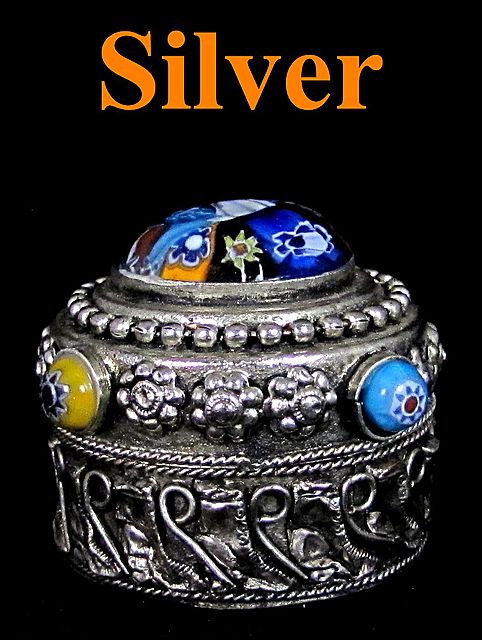 Vintage Silver & Murano Glass Trinket Pill Box Vintage Silver & Murano Glass Trinket Pill Box