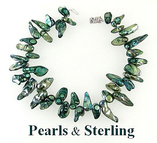 Amazing Dyed Green Pearl Necklace with Sterling Clasp Amazing Dyed Green Pearl Necklace with Sterling Clasp