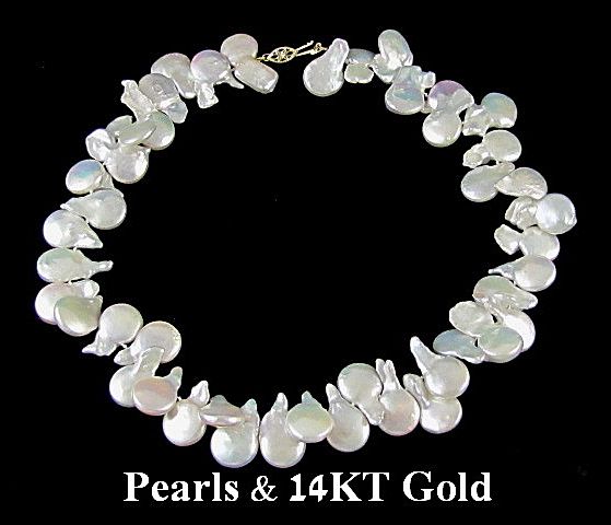 Dazzling Coin Pearl Necklace & 14 Karat Gold Clasp Dazzling Coin Pearl Necklace & 14 Karat Gold Clasp