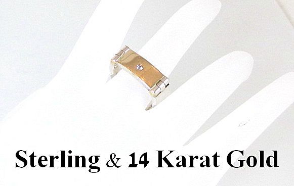 Bold 14 Karat Gold & Sterling Silver Hinged Ring Size 12 Bold 14 Karat Gold & Sterling Silver Hinged Ring Size 12