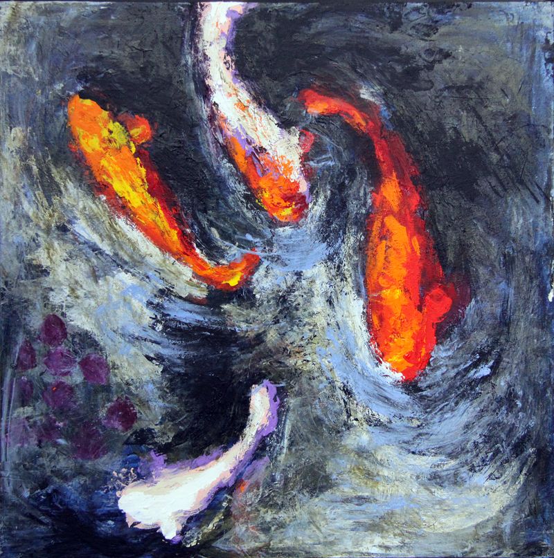 16"x16" Pond KOI Original Acrylic Painting Feng Shui Julia Trops 16"x16" Pond KOI Original Acrylic Painting Feng Shui Julia Trops