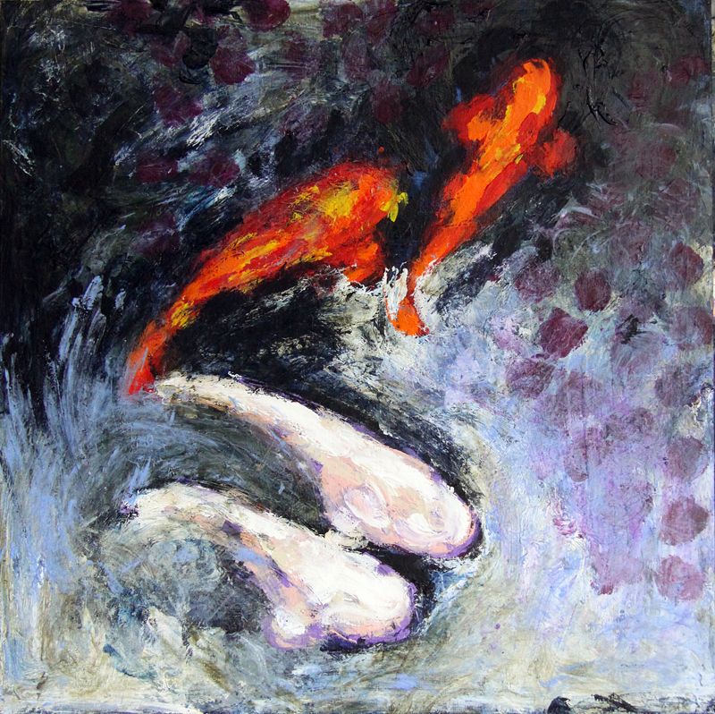 16"x16" Pond KOI Original Acrylic Painting Feng Shui Julia Trops 16"x16" Pond KOI Original Acrylic Painting Feng Shui Julia Trops