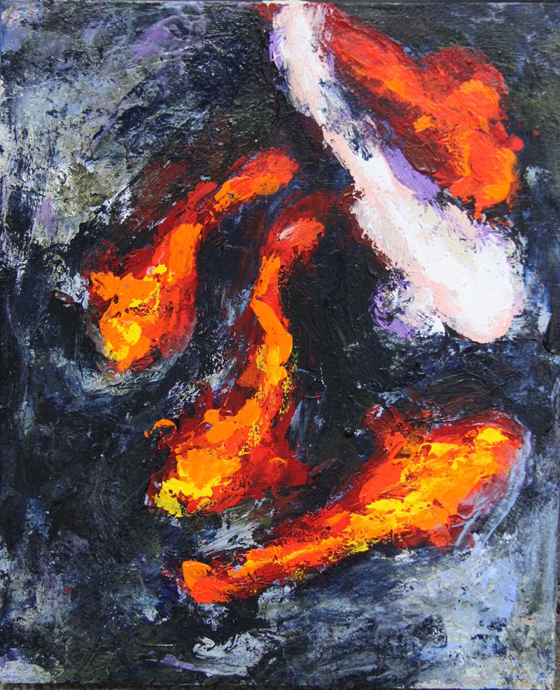 10"x8"" Pond KOI Original Acrylic Painting Feng Shui Julia Trops 10"x8"" Pond KOI Original Acrylic Painting Feng Shui Julia Trops