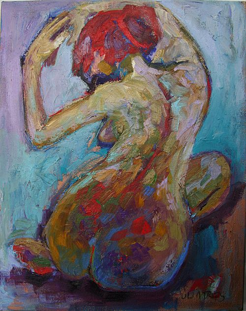 Female Back Nude 14x11 Blue Purple Oil Painting Julia Trops Female Back Nude 14x11 Blue Purple Oil Painting Julia Trops