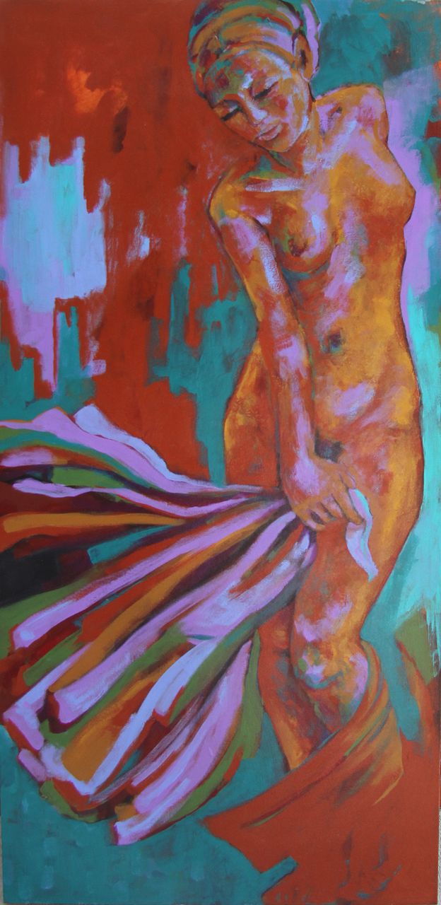 Wonderful Female Nude Earthy Expression Original Acrylic Painting Veil Wonderful Female Nude Earthy Expression Original Acrylic Painting Veil