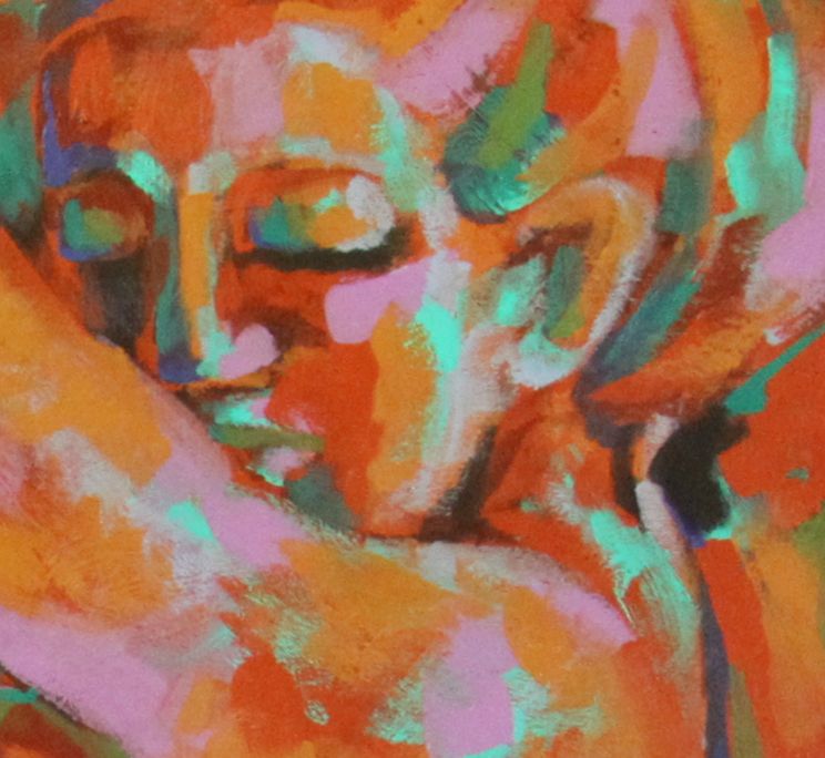 Rock Seated Female Nude Earthy Expression Original Acrylic Painting Rock Seated Female Nude Earthy Expression Original Acrylic Painting