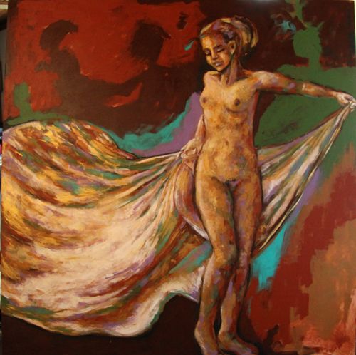 Veil Scarf Female Nude Dancer Acrylic Painting Huge 48" x 48" Julia Trops Veil Scarf Female Nude Dancer Acrylic Painting Huge 48" x 48" Julia Trops